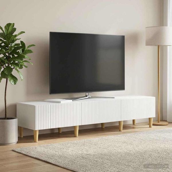 ТВ шкаф Бял гланц 147 x 34,5 x 30 см Инженерна дървесина