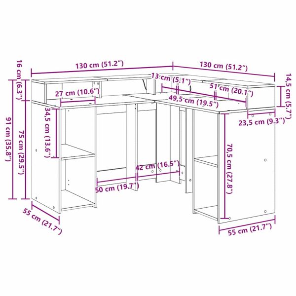 Бюро с рафт Черния дъб 130 x 130 x 91 см Инженерно дърво