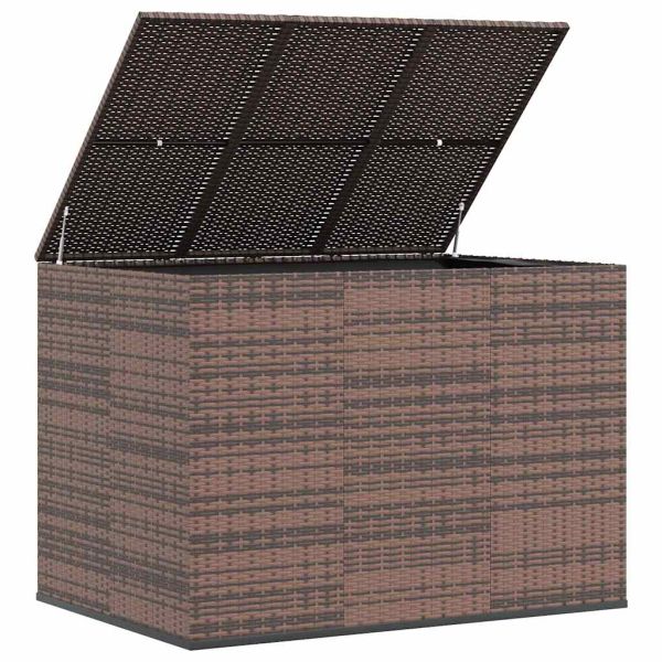 Кутия за градински възглавници PE ратан 145x100x103 см кафява