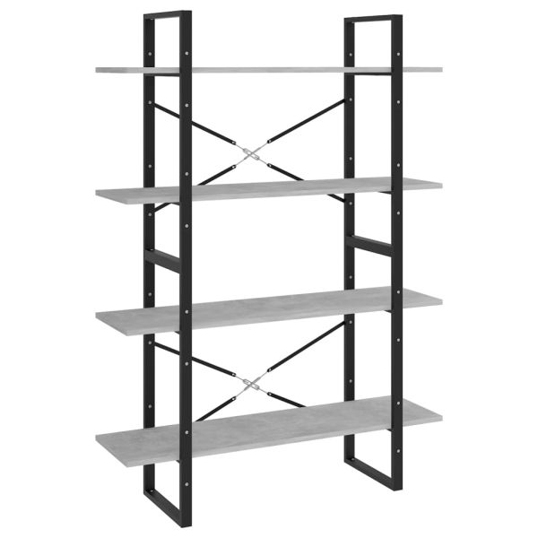 4-етажна библиотека бетонно сив 100x30x140 см инженерно дърво