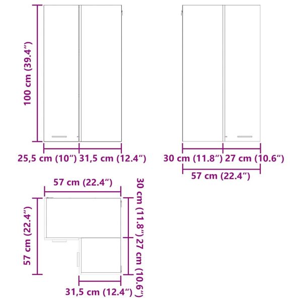 Висящ шкаф с врата Стара дървесина и бяло 57 x 57 x 100 см