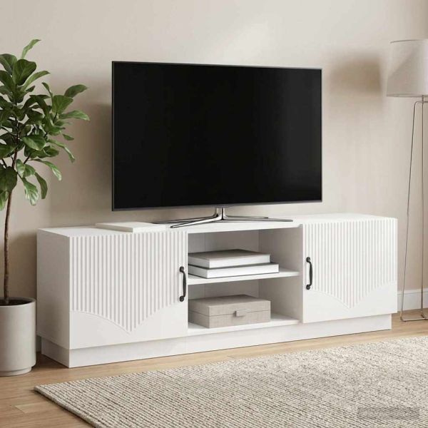 ТВ шкаф Бял гланц 150 x 31 x 47 см Инженерна дървесина