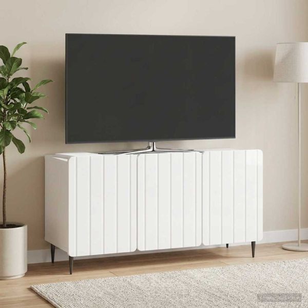 ТВ шкаф Бял гланц 99 x 34,5 x 52 см Инженерна дървесина