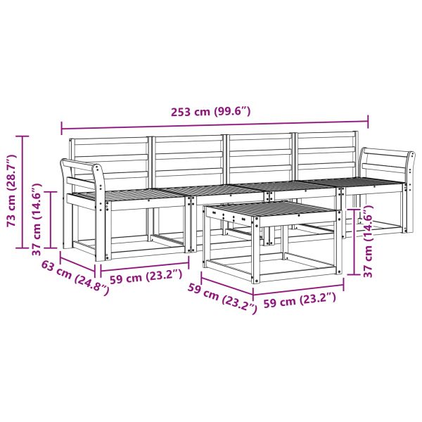 Комплект дивани за открито 5 pcs Бяло 59 x 59 x 37 см
