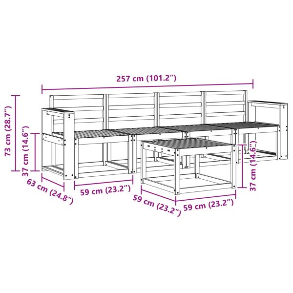 Комплект дивани за открито 5 pcs Бяло 59 x 59 x 37 см