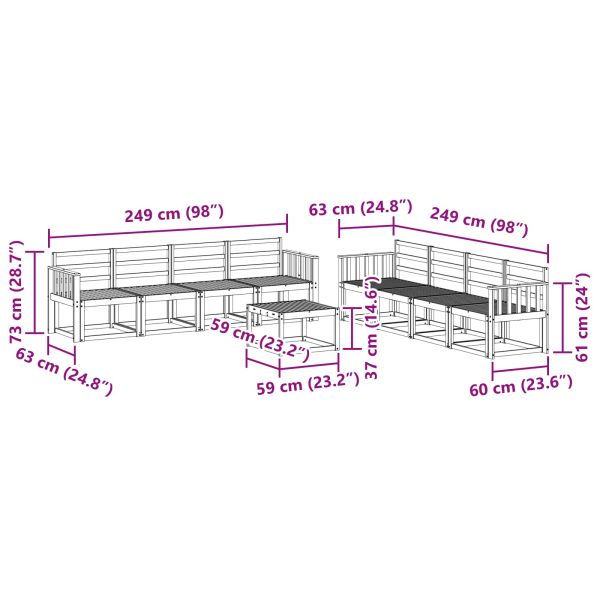 Комплект дивани за открито 9 pcs Бяло 59 x 59 x 37 см