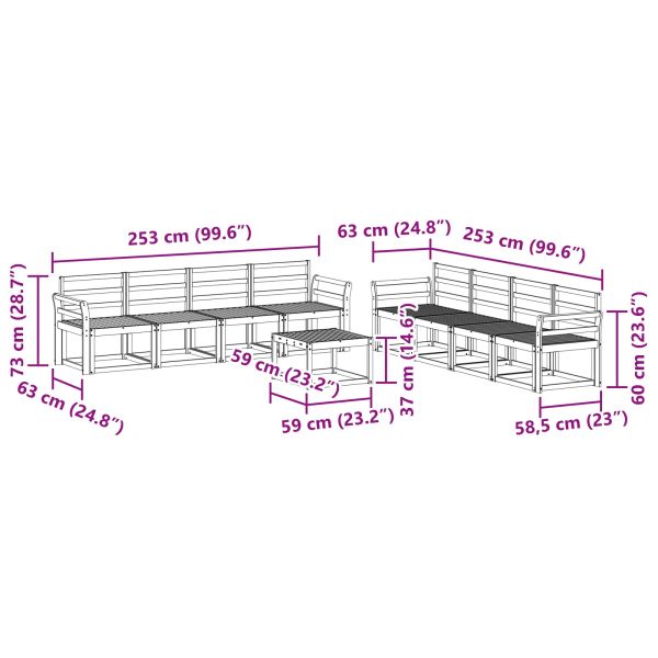 Комплект дивани за открито 9 pcs Бяло 59 x 59 x 37 см