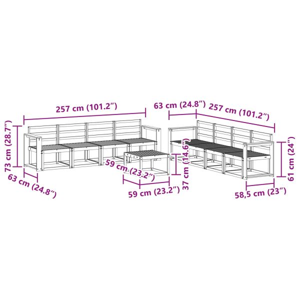 Комплект дивани за открито 9 pcs Бяло 59 x 59 x 37 см