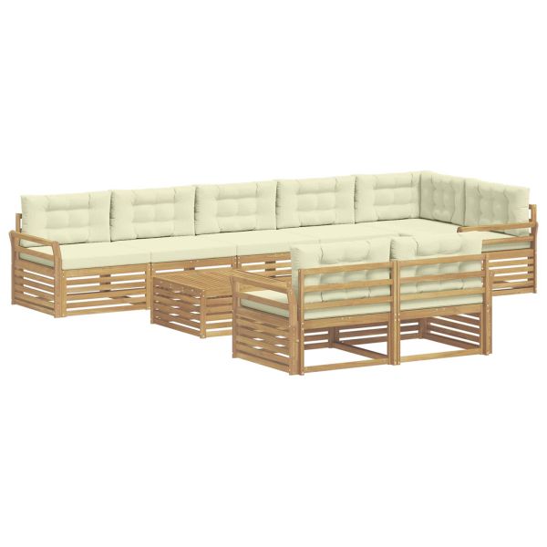 Комплект дивани за открито 9 бр. Бяло и кремаво Полиестер