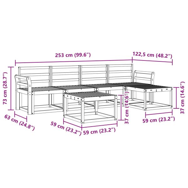 Комплект дивани за открито 6 pcs Бяло 59 x 59 x 37 см
