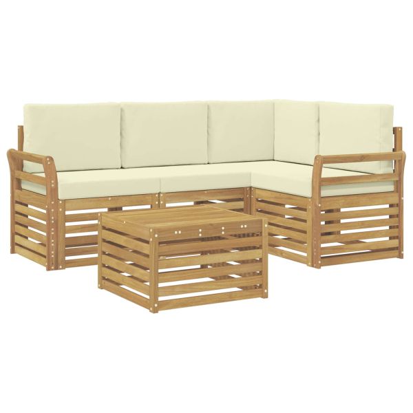Комплект дивани за открито 5 pcs Бяло и кремаво 59 x 59 x 37 см