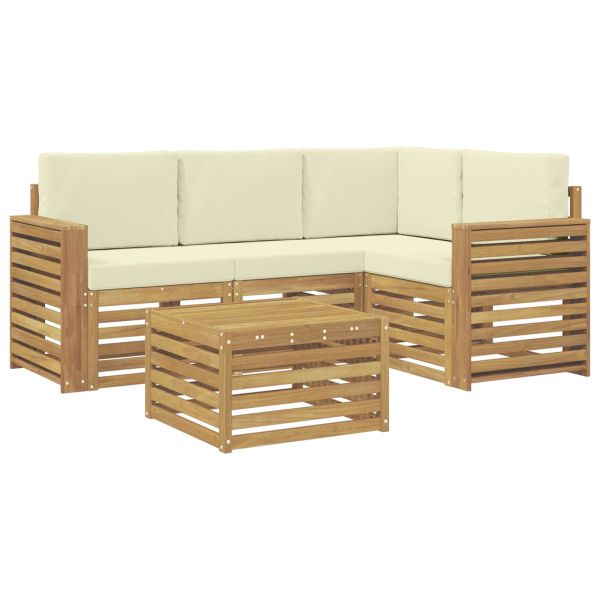 Комплект дивани за открито 5 pcs Бяло и кремаво 59 x 59 x 37 см