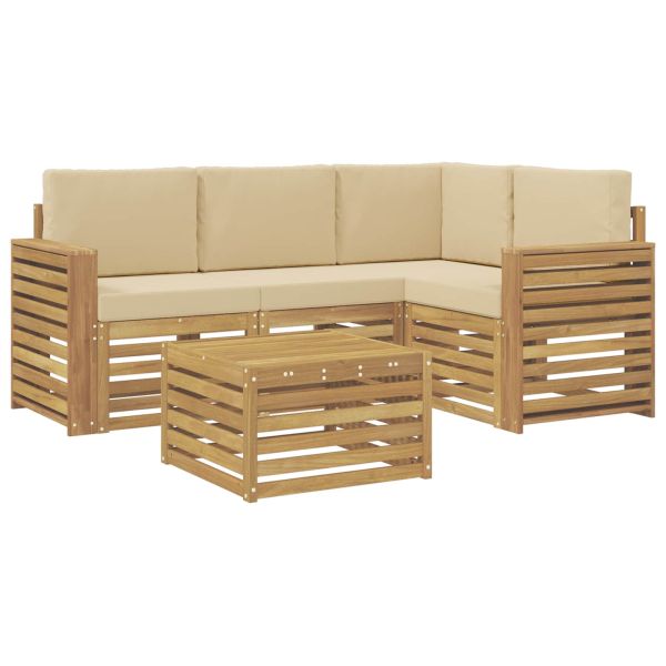 Комплект дивани за открито 5 pcs Бяло и Бежово 59 x 59 x 37 см