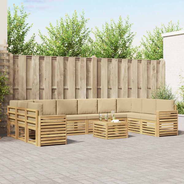 Комплект дивани за открито 11 pcs Бяло и Бежово 59 x 59 x 37 см