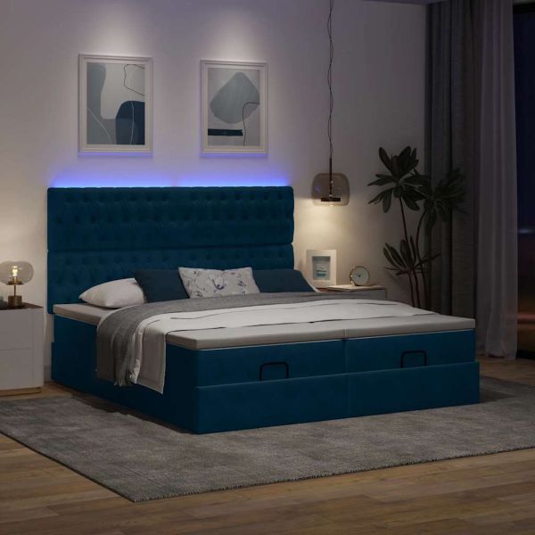 Османска легло с матраци и LED, тъмносиньо, 200x200 см, кадифе