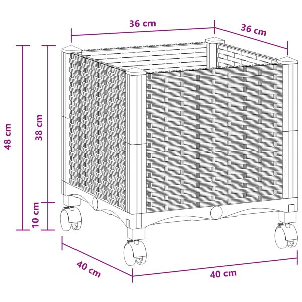 Градинска саксия с колела Бяло 40 x 40 x 48 см ПП