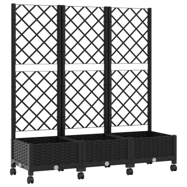 Градински сандък с решетка и колела Черно 120 x 40 x 131,5 см