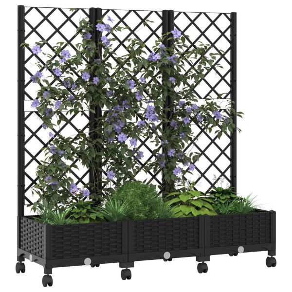 Градински сандък с решетка и колела Черно 120 x 40 x 131,5 см
