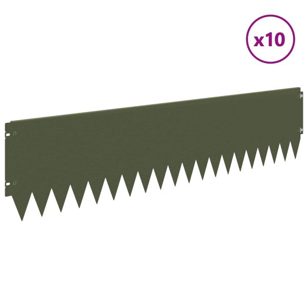 Ограда за трева 10 pcs 103 x 25 см Стомана Маслиненозелено