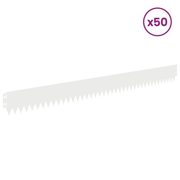 Ограда за трева 50 бр. 103 x 10 см Стомана Бяло