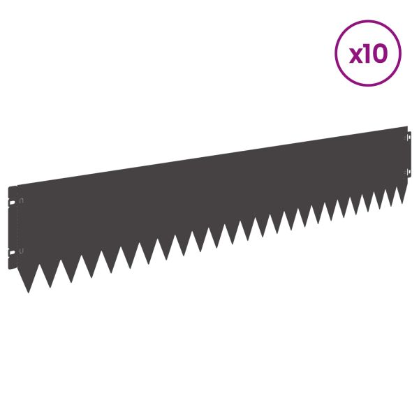 Ограда за трева 10 pcs 103 x 20 см Стомана Черно