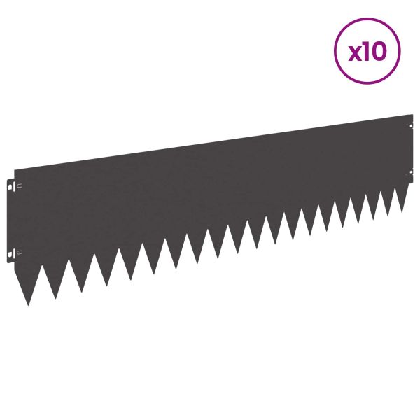 Ограда за трева 10 pcs 103 x 25 см Стомана Черно