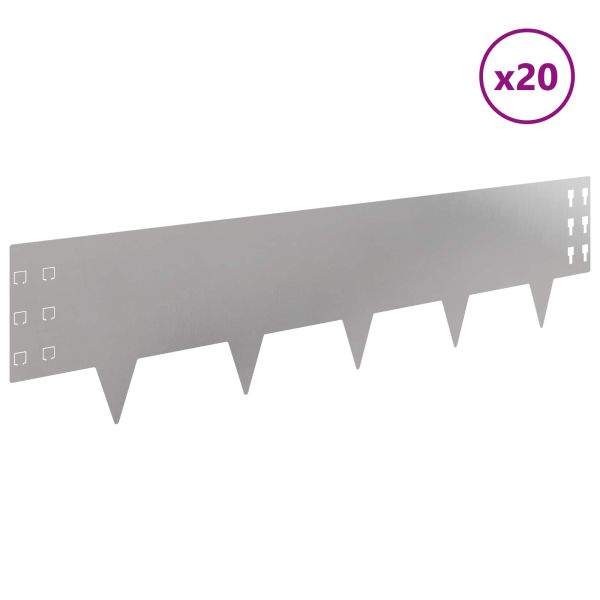 Ограда за трева 20 pcs 100 x 25 cm Стомана Сребристо
