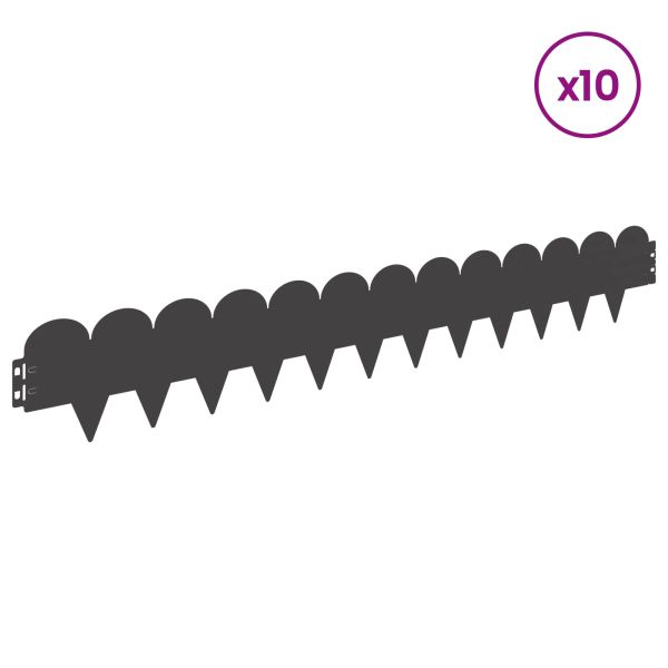 Ограда за трева 10 pcs 103 х 15 см Стомана Черно