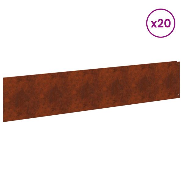 Ограда за трева 20 pcs 100 x 22 см Стомана Ръждясало