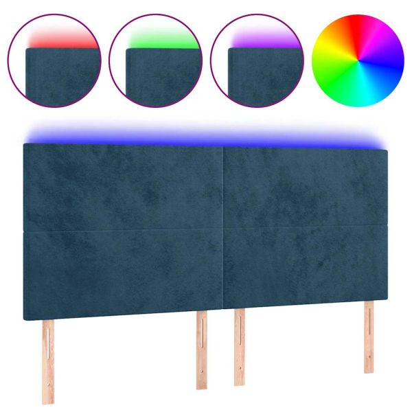 LED горна табла за легло, тъмносиня, 160x5x118/128 см, кадифе