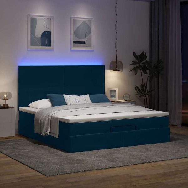 Османска легло с матраци и LED, тъмносиньо, 160x200 см, кадифе