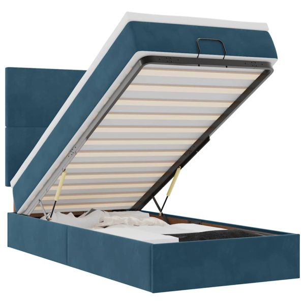 Османска легло с матраци и LED, тъмносиньо, 80x200 см, кадифе