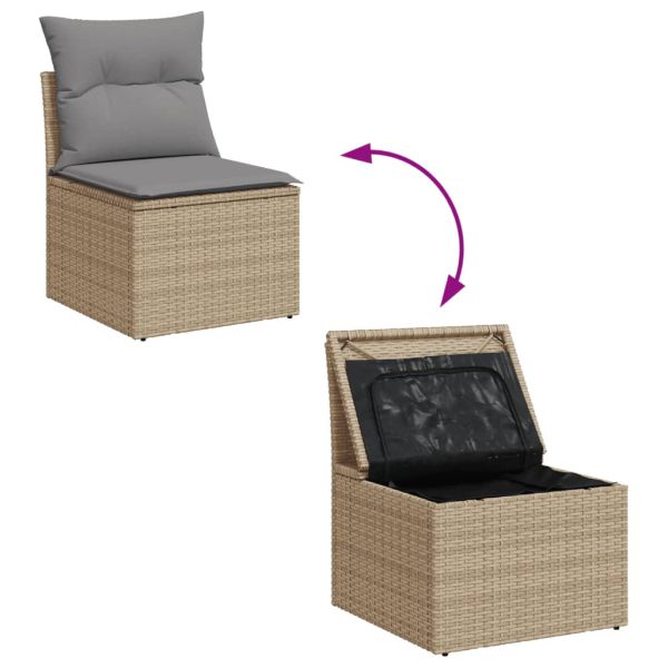 Градински диван с възглавници 14 части бежов микс полиратан