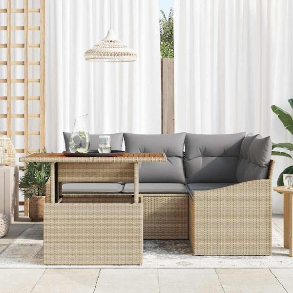 Градински Софа Комплект със съхранение 5 pcs Бежово Полиратан