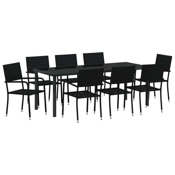 Комплект за хранене в градината 9 pcs Черно полиратан