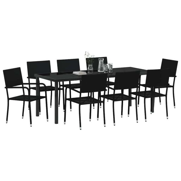 Комплект за хранене в градината 9 pcs Черно полиратан