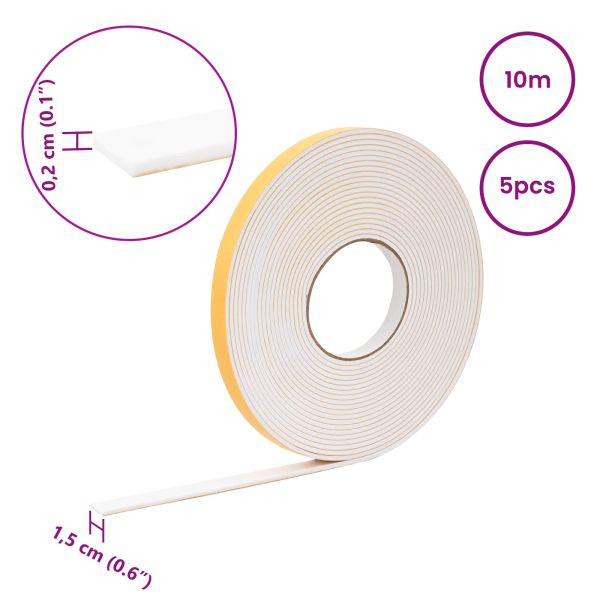 Самоотлепваща се пяна лента 5 pcs Бяло 15mm x 10m CR пяна