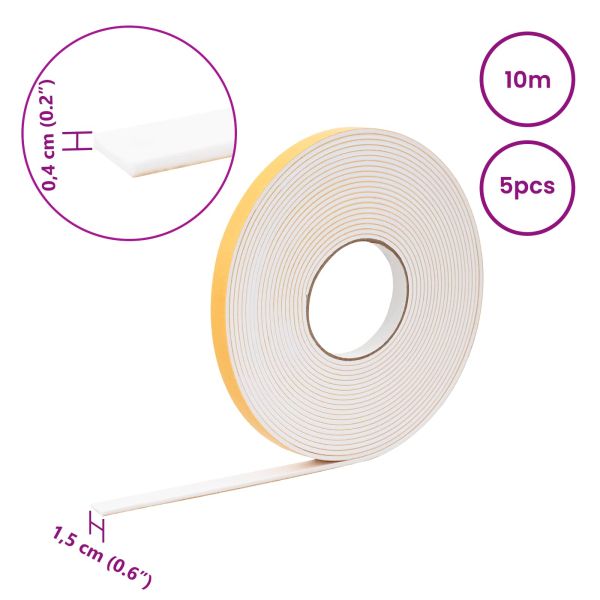 Самоотлепваща се пяна лента 5 pcs Бяло 15mm x 10m CR пяна