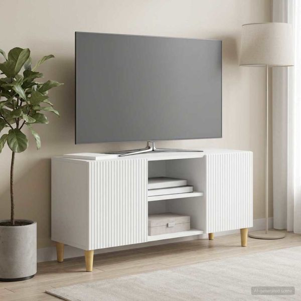 ТВ шкаф Бяло 102 x 34,5 x 50 см Инженерна дървесина