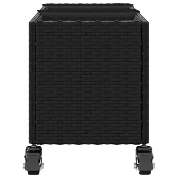 Външен плантер с колела и 3 саксии черен 107x32x38 см полиратан