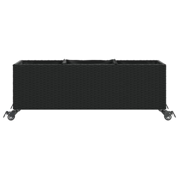 Градински кашпи с колела 2 бр черни 107x32x38 см полиратан