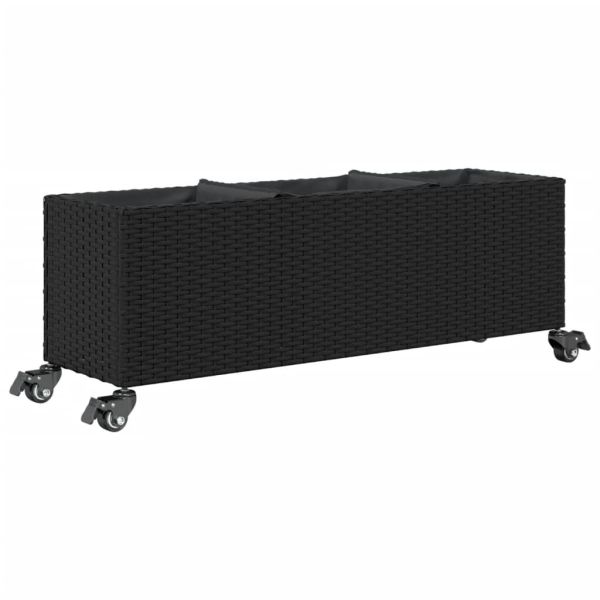 Градински кашпи с колела 2 бр черни 107x32x38 см полиратан