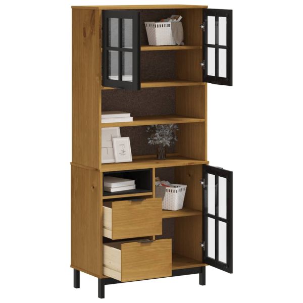 Висок шкаф със стъклени врати FLAM 80x40x180 см бор масив