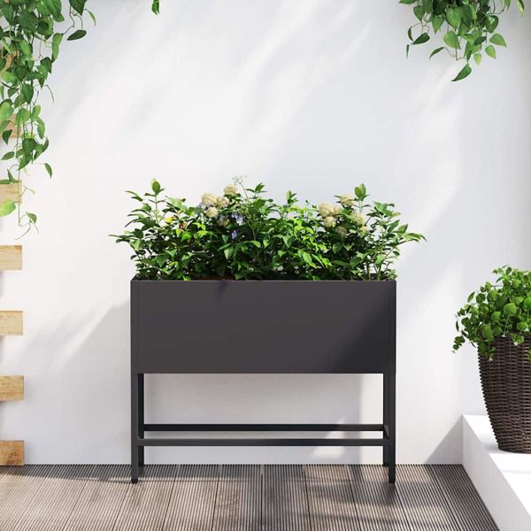 Повдигната градинска саксия Черно 60 x 26 x 45 см Стомана