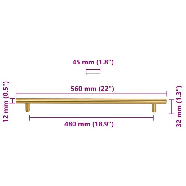 Дръжки за шкафове, 5 бр, златисти, 480 мм, неръждаема стомана