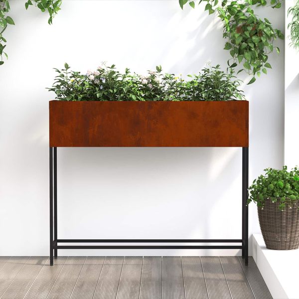 Повдигната градинска саксия Ръждясало 100 x 26 x 82 см