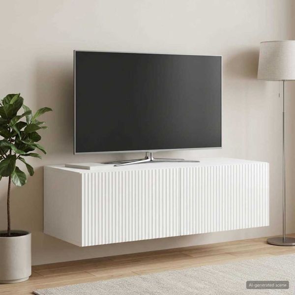 Стенно монтиран ТВ шкаф Бял гланц 98 x 41 x 30 см