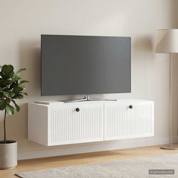 Стенно монтиран ТВ шкаф Бял гланц 98 x 41 x 30 см