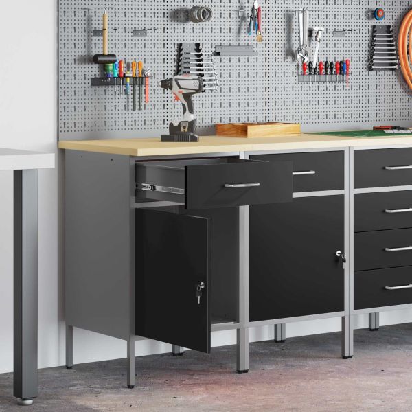 Работен кабинет с чекмедже 2 pcs Черен и Сив 100 x 55 x 85 см