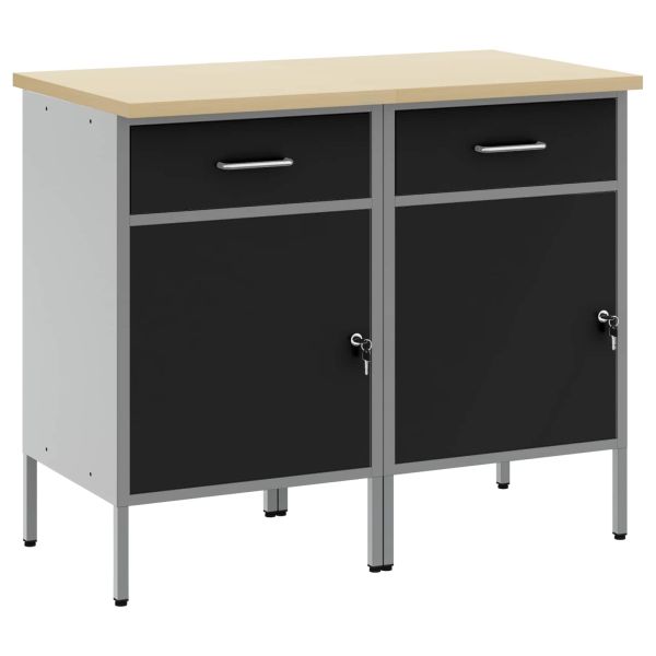 Работен кабинет с чекмедже 2 pcs Черен и Сив 100 x 55 x 85 см